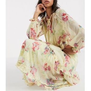 ASOS Yellow Long Sleeve Floral Bow Tie Midi Easter Dress Small Blogger Favorite